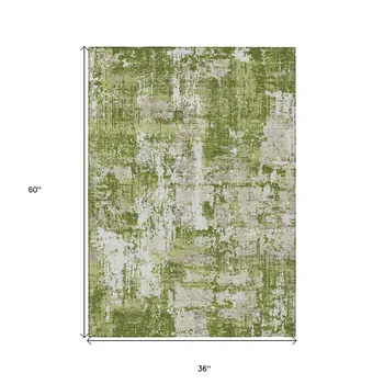 3' X 5' Green And Ivory Abstract Washable Indoor Outdoor Area Rug