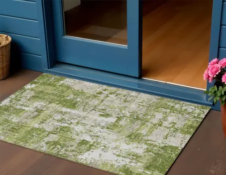 3' X 5' Green And Ivory Abstract Washable Indoor Outdoor Area Rug