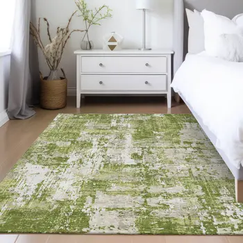 3' X 5' Green And Ivory Abstract Washable Indoor Outdoor Area Rug