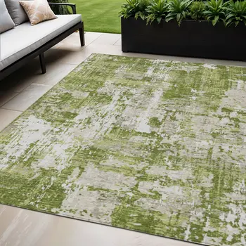 5' X 8' Green And Ivory Abstract Washable Indoor Outdoor Area Rug