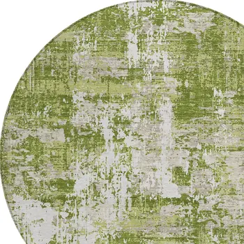 8' Green And Ivory Round Abstract Washable Indoor Outdoor Area Rug