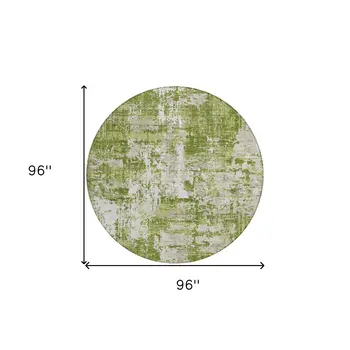 8' Green And Ivory Round Abstract Washable Indoor Outdoor Area Rug