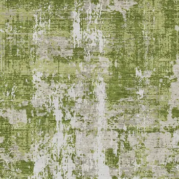 9' X 12' Green And Ivory Abstract Washable Indoor Outdoor Area Rug