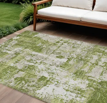 10' X 14' Green And Ivory Abstract Washable Indoor Outdoor Area Rug