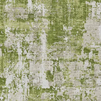 10' X 14' Green And Ivory Abstract Washable Indoor Outdoor Area Rug