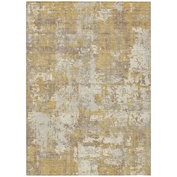 5' X 8' Gold Brown And Beige Abstract Washable Indoor Outdoor Area Rug