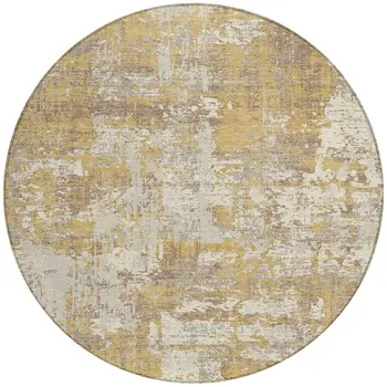 8' Gold Brown And Beige Round Abstract Washable Indoor Outdoor Area Rug
