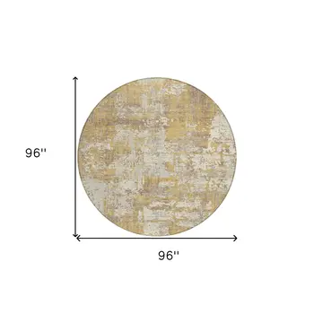 8' Gold Brown And Beige Round Abstract Washable Indoor Outdoor Area Rug
