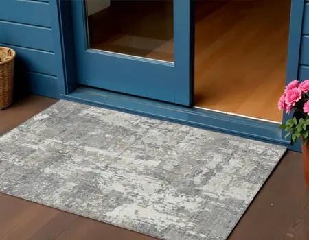 3' X 5' Gray And Ivory Abstract Washable Indoor Outdoor Area Rug
