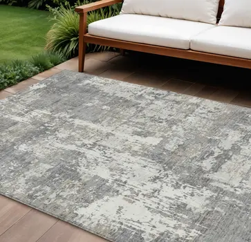 8' X 10' Gray And Ivory Abstract Washable Indoor Outdoor Area Rug