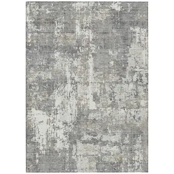 8' X 10' Gray And Ivory Abstract Washable Indoor Outdoor Area Rug