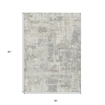 3' X 5' Ivory And Gray Abstract Washable Indoor Outdoor Area Rug