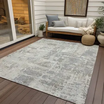 3' X 5' Ivory And Gray Abstract Washable Indoor Outdoor Area Rug