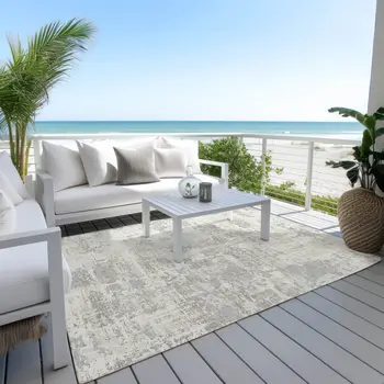 3' X 5' Ivory And Gray Abstract Washable Indoor Outdoor Area Rug