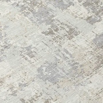 8' Ivory And Gray Round Abstract Washable Indoor Outdoor Area Rug