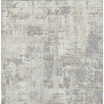 8' X 10' Ivory And Gray Abstract Washable Indoor Outdoor Area Rug