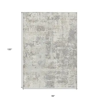 8' X 10' Ivory And Gray Abstract Washable Indoor Outdoor Area Rug