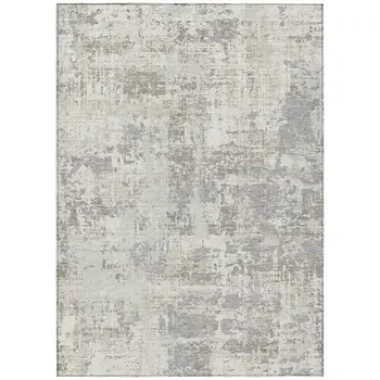8' X 10' Ivory And Gray Abstract Washable Indoor Outdoor Area Rug