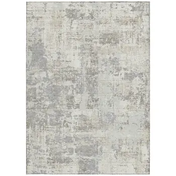 9' X 12' Ivory And Gray Abstract Washable Indoor Outdoor Area Rug