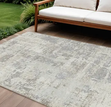 9' X 12' Ivory And Gray Abstract Washable Indoor Outdoor Area Rug