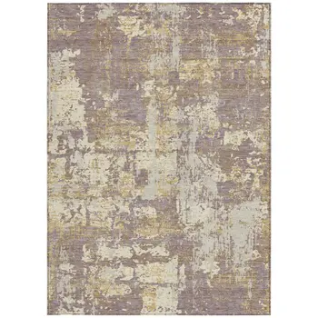 3' X 5' Lavender Gold And Beige Abstract Washable Indoor Outdoor Area Rug