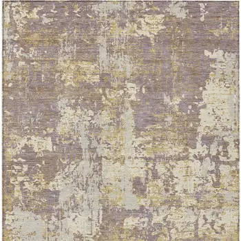 9' X 12' Lavender Gold And Beige Abstract Washable Indoor Outdoor Area Rug