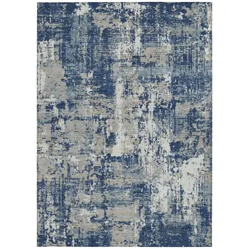 3' X 5' Navy Blue Gray And Ivory Abstract Washable Indoor Outdoor Area Rug