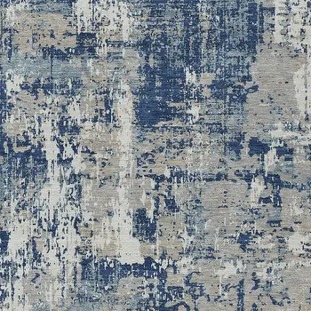 5' X 8' Navy Blue Gray And Ivory Abstract Washable Indoor Outdoor Area Rug