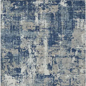 10' X 14' Navy Blue Gray And Ivory Abstract Washable Indoor Outdoor Area Rug