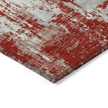 8' X 10' Red Gray And Ivory Abstract Washable Indoor Outdoor Area Rug