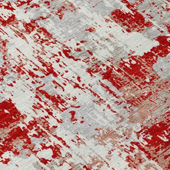 8' X 10' Red Gray And Ivory Abstract Washable Indoor Outdoor Area Rug