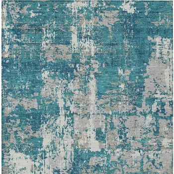 5' X 8' Teal Blue Gray And Ivory Abstract Washable Indoor Outdoor Area Rug