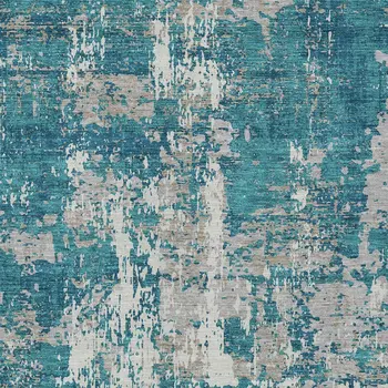 9' X 12' Teal Blue Gray And Ivory Abstract Washable Indoor Outdoor Area Rug