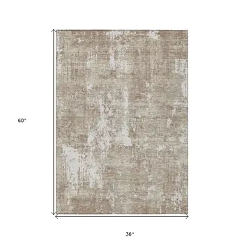 3' X 5' Taupe And Ivory Abstract Washable Indoor Outdoor Area Rug