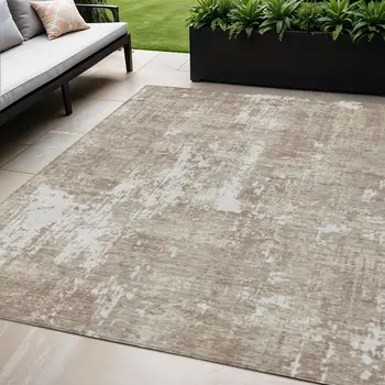 5' X 8' Taupe And Ivory Abstract Washable Indoor Outdoor Area Rug