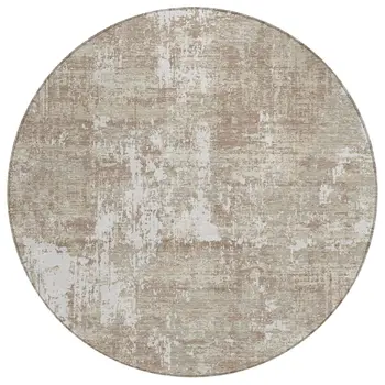 8' Taupe And Ivory Round Abstract Washable Indoor Outdoor Area Rug