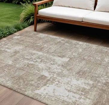 8' X 10' Taupe And Ivory Abstract Washable Indoor Outdoor Area Rug