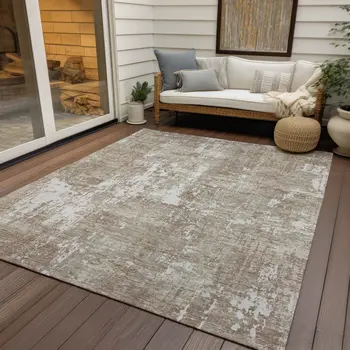 8' X 10' Taupe And Ivory Abstract Washable Indoor Outdoor Area Rug
