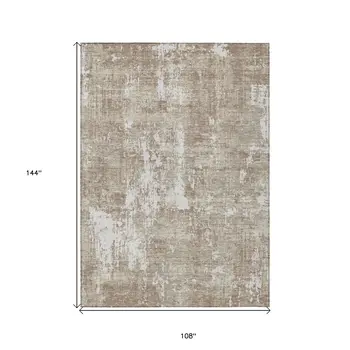 9' X 12' Taupe And Ivory Abstract Washable Indoor Outdoor Area Rug
