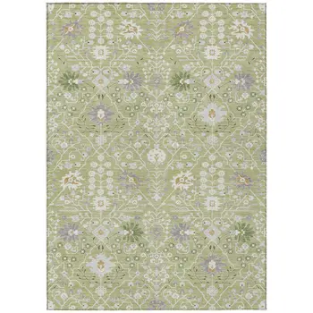 3' X 5' Artichoke Green Gray And Ivory Oriental Washable Indoor Outdoor Area Rug