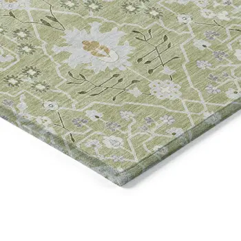 3' X 5' Artichoke Green Gray And Ivory Oriental Washable Indoor Outdoor Area Rug