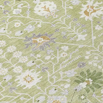 3' X 5' Artichoke Green Gray And Ivory Oriental Washable Indoor Outdoor Area Rug