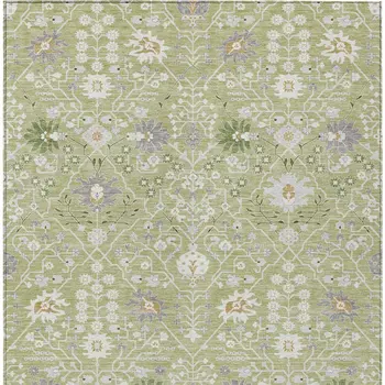 8' X 10' Artichoke Green Gray And Ivory Oriental Washable Indoor Outdoor Area Rug