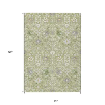 8' X 10' Artichoke Green Gray And Ivory Oriental Washable Indoor Outdoor Area Rug