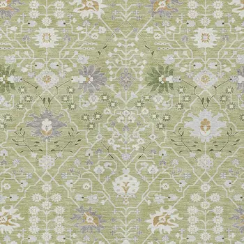 8' X 10' Artichoke Green Gray And Ivory Oriental Washable Indoor Outdoor Area Rug