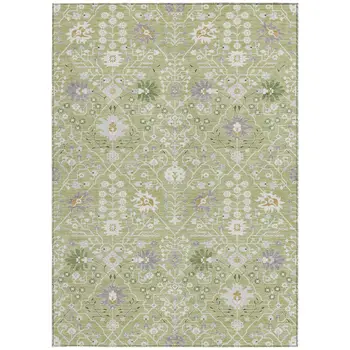 9' X 12' Artichoke Green Gray And Ivory Oriental Washable Indoor Outdoor Area Rug