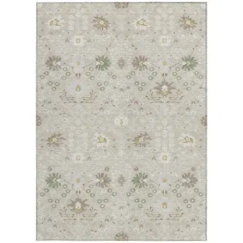 5' X 8' Beige Brown And Green Oriental Washable Indoor Outdoor Area Rug