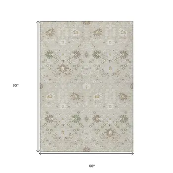 5' X 8' Beige Brown And Green Oriental Washable Indoor Outdoor Area Rug