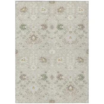 5' X 8' Beige Brown And Green Oriental Washable Indoor Outdoor Area Rug