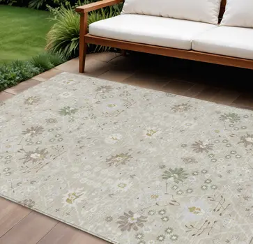 8' X 10' Beige Brown And Green Oriental Washable Indoor Outdoor Area Rug